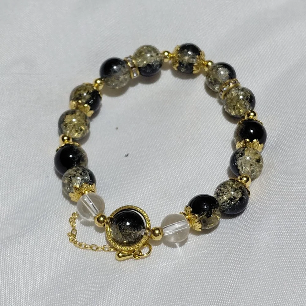 Women's Beaded Bracelet One Size Black Gold